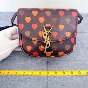 Authentic Saint Laurent YSL Heart Print Leather Crossbody Shoulder Bag Limited